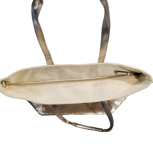 Victoria's Secret Gold Sequin Tote Bag With Double Handles and Zipper Closure - Picture 4 of 11